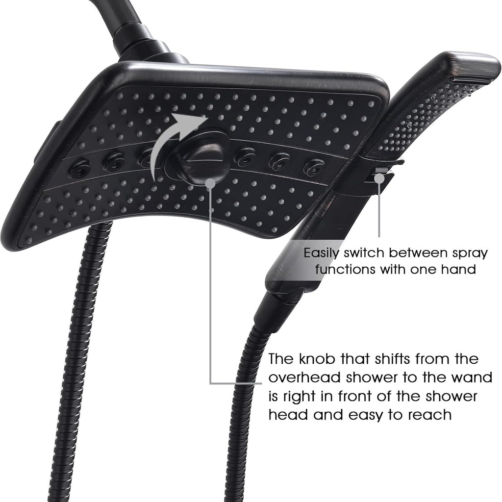 High Pressure Shower Head with Handheld, Oil Rubbed Bronze Dual Showerhead Combo with Rainfall Spray