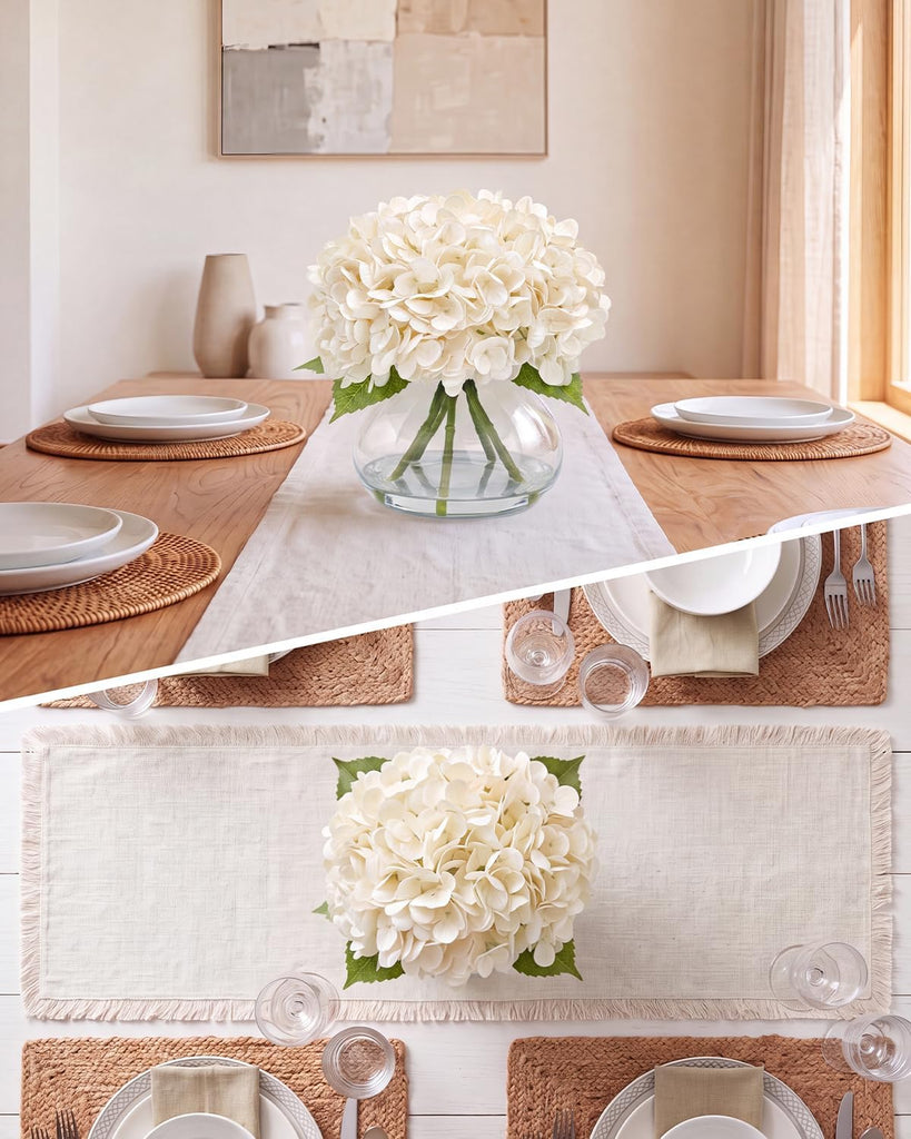Hydrangea Artificial Flowers with Vase, Real Touch Latex Fake Hydrangeas with Faux Water and Leaves, Realistic Faux