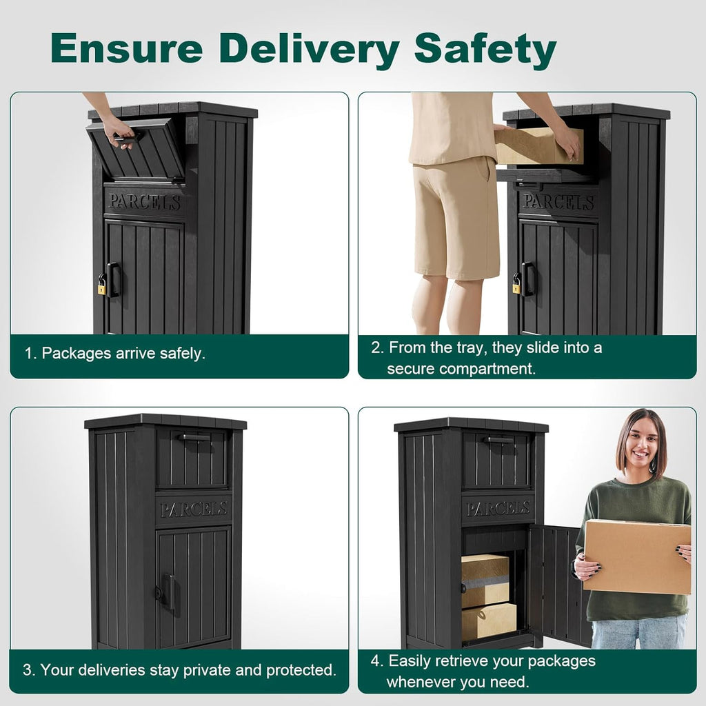 Package Delivery Box Box with Lockable Secure, Waterproof and Anti-Theft Storage (Black)