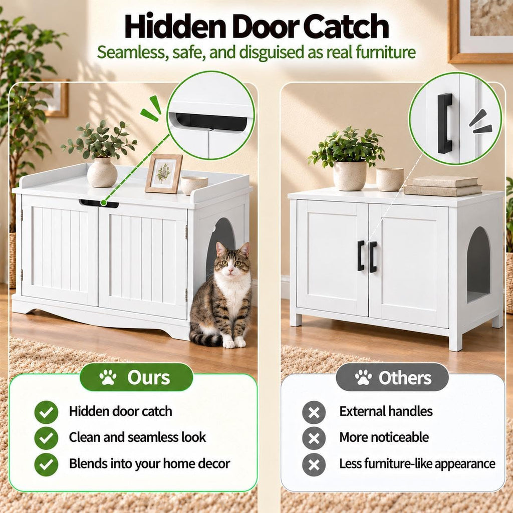 Hidden Cat Litter Box Enclosure Furniture, White Side Table