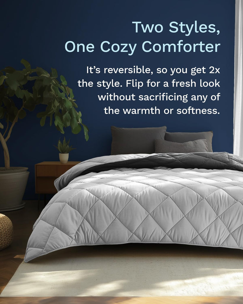 Twin/Twin XL Reversible Comforter - Duvet Insert -Light/Dark Gray