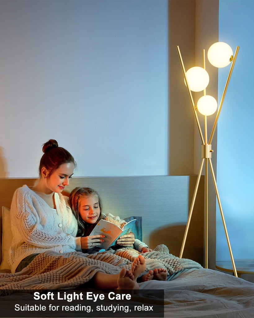 Tripod Floor Lamp Stepless Dimmable Globe Modern Floor Lamp Gold Standing Lamps with 3PCS 3000K Bulbs Included Mid