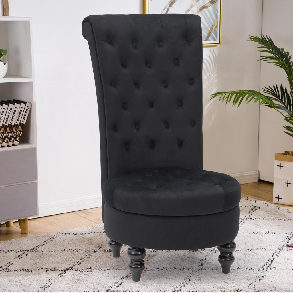 High Back Velvet Tufted Royal Throne Accent Chair, Dark Black