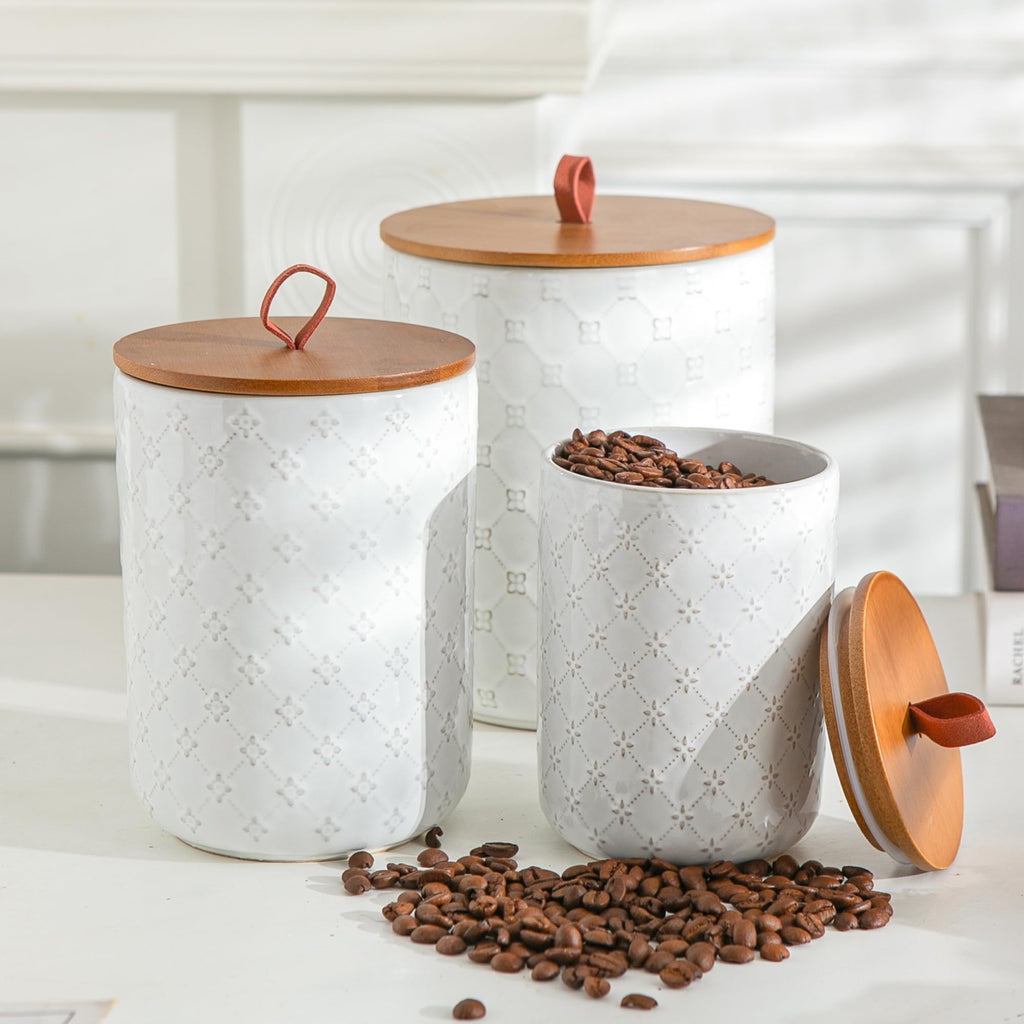 White Ceramic Canisters Set with Airtight Lids, 82/48/30 oz Coffee Canisters Sets for the Kitchen, Large Jars for