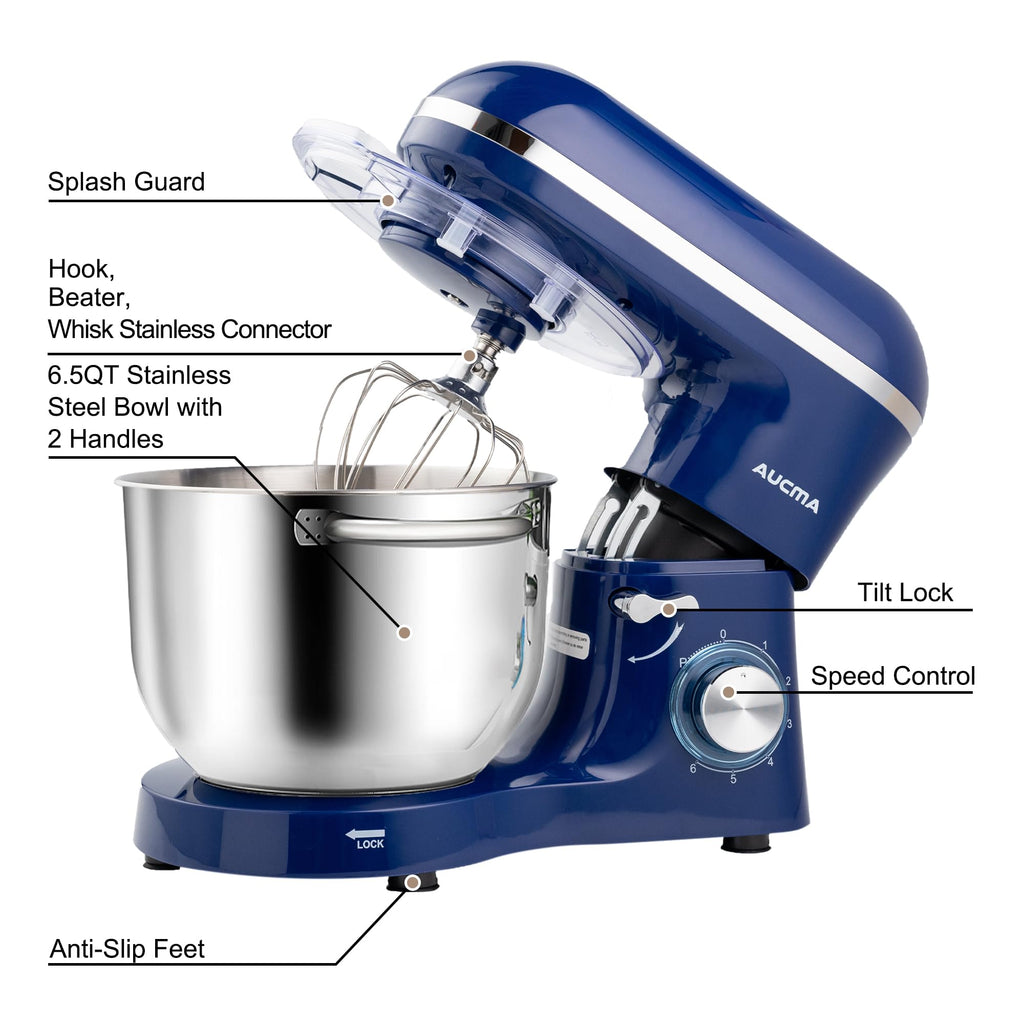 Stand Mixer,6.5-QT 660W 6-Speed Tilt-Head Food Mixer, Kitchen Electric Mixer with Dough Hook, Wire Whip & Beater