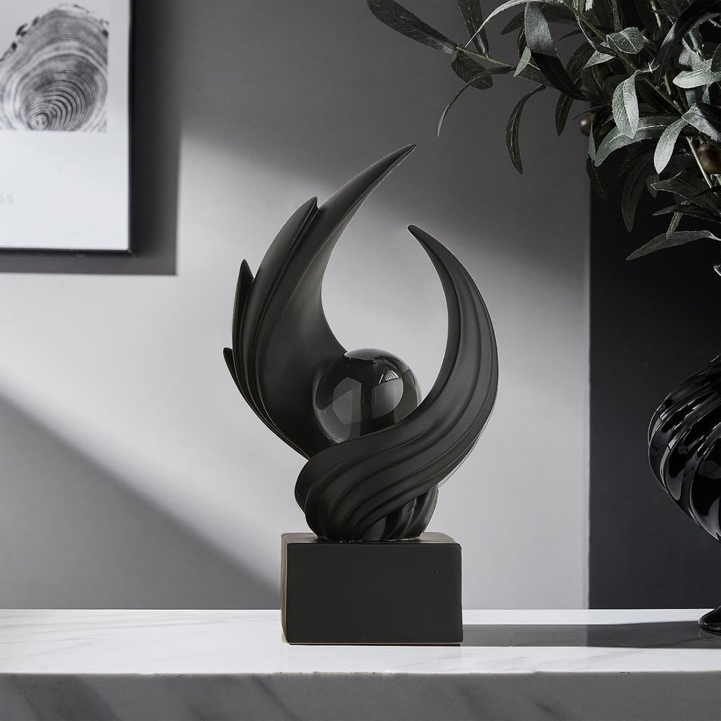Art Statue Decor, Abstract Swirl-Shaped Sculpture with Glass Ball Resin Art Figurines Centerpiece Sculptures Decor