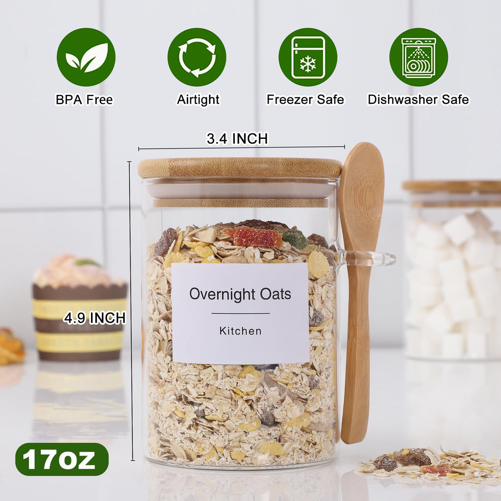 Sugar Jar Bath Salt Container - 17 oz Glass Jar with Bamboo Lid and Spoon, Sugar Cube Holder and Canister for