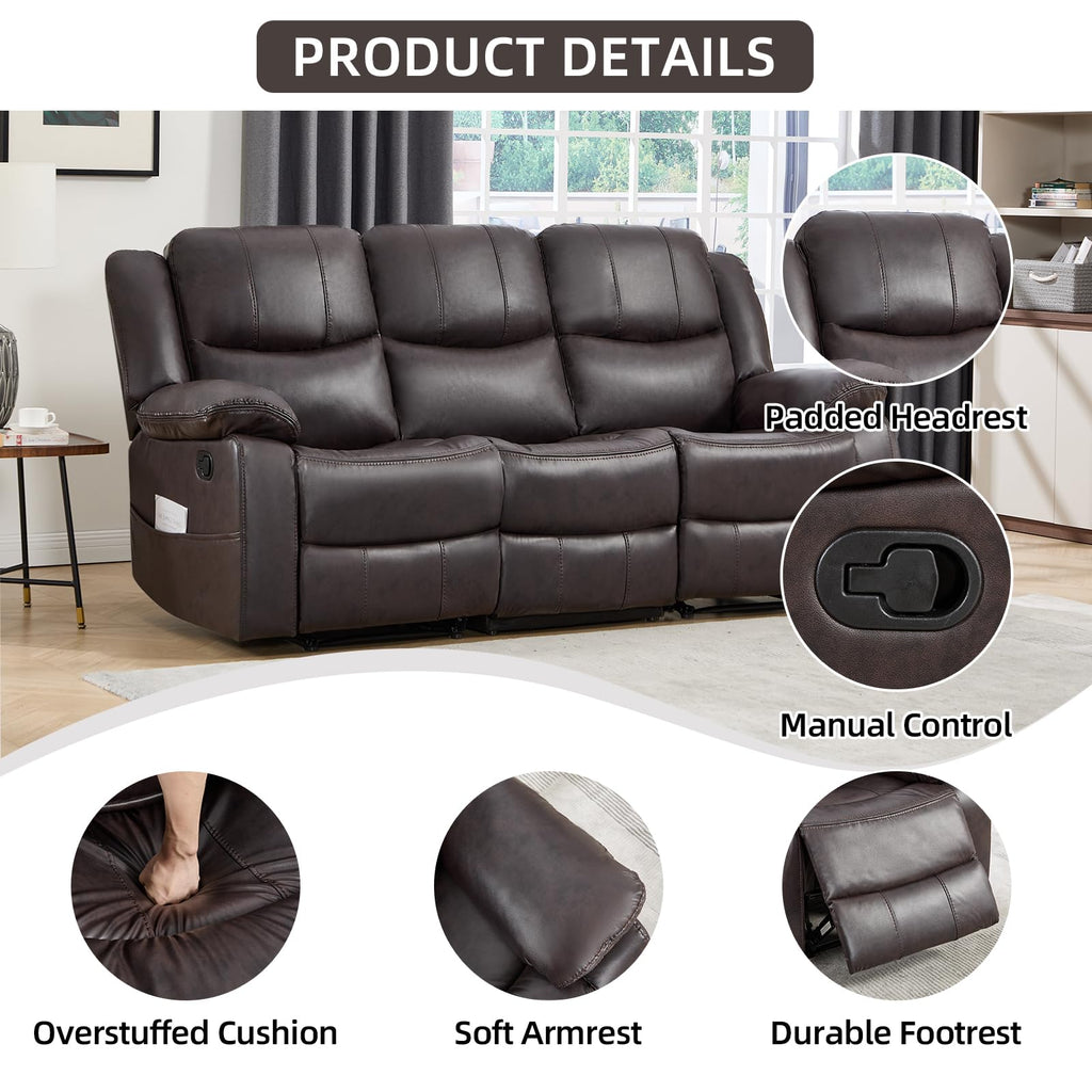 2 Pieces Manual Recliner Sofa Set, Faux Leather Reclining Couch Set, Included Loveseat Recliner Couch and 3 Seat