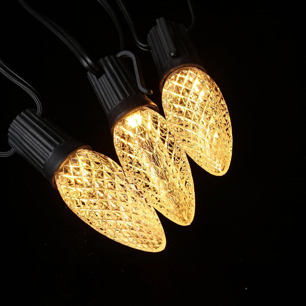Set of 25 Warm White C9 Faceted LED Christmas Light Bulbs