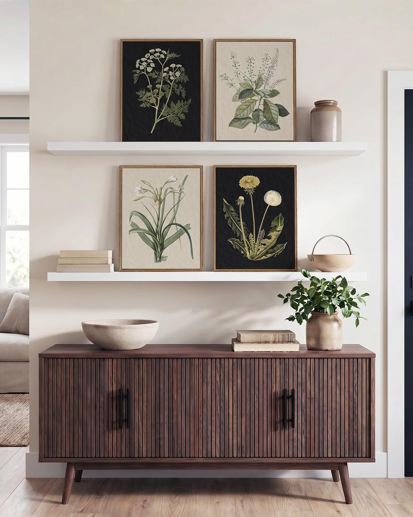 Framed Botanical Wall Art, 4 Piece Vintage Flower Prints
