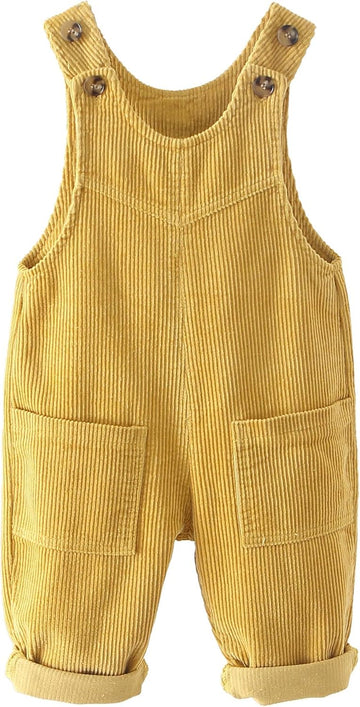 Baby Boy Girl Corduroy Bib Overalls Cotton Button Suspender Overalls Plain Romper Loose Jumpsuit