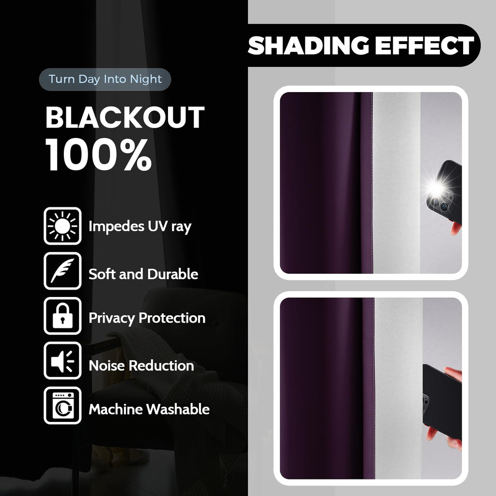 100% Blackout Curtains Ombre Purple Curtains 84 Inch