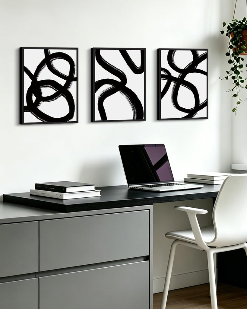 Black and White Abstract Framed Wall Art 12x16in Black Frame
