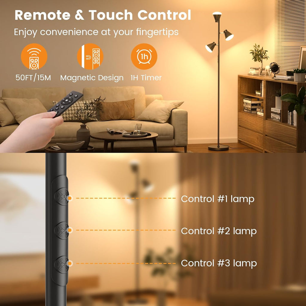 36W LED Tree Floor Lamp, Dimmable Tall Standing Lamp with Remote & Touch Control
