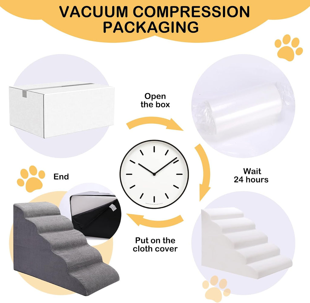Dog Stairs for Bed and Couch, Non-Slip 5-Step Pet Stairs, 24" High Sofa Foam Dog Ramp - Best for Small Pets, Dogs
