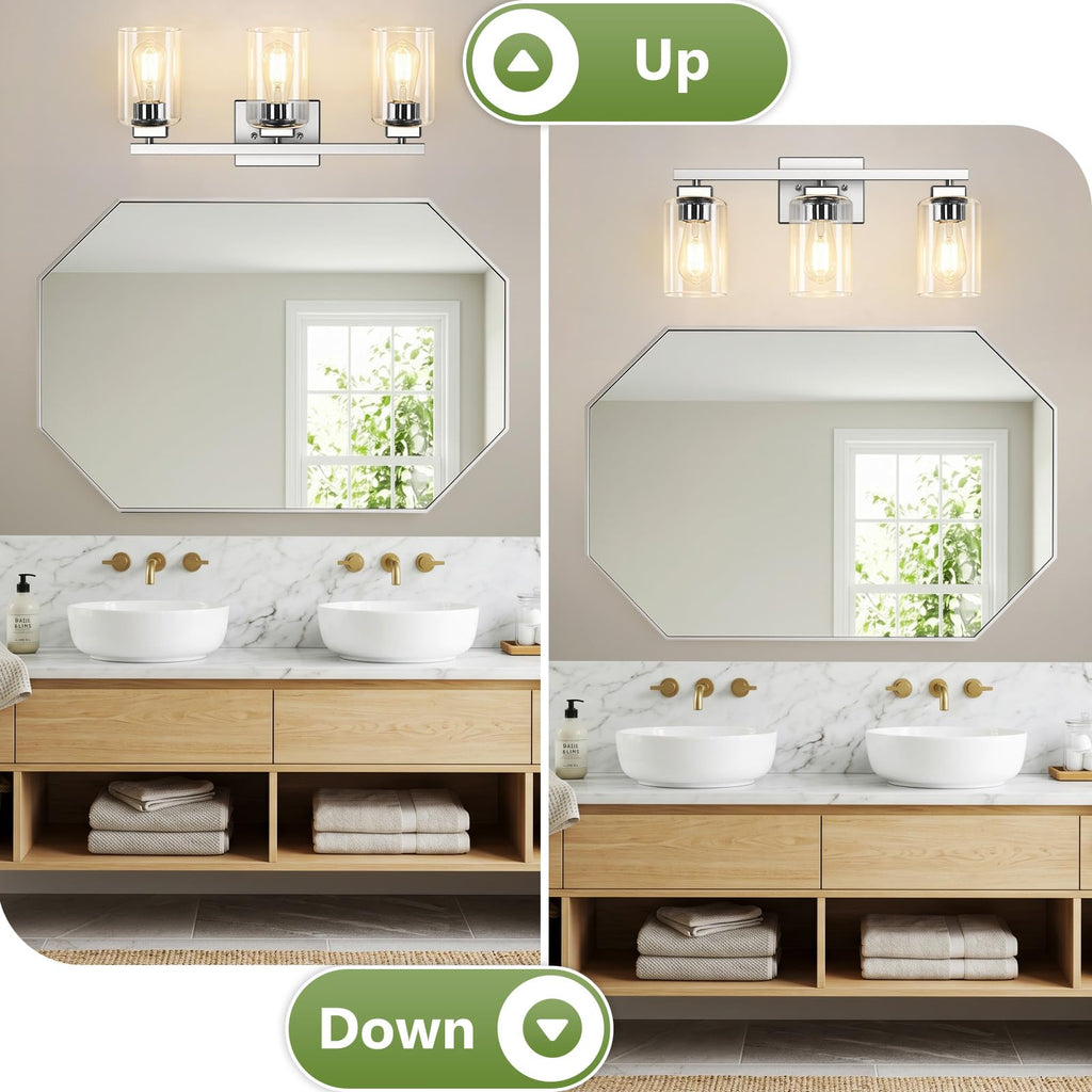 19" Bathroom Light Fixtures, 3-Light Vanity Light Brushed Nickel