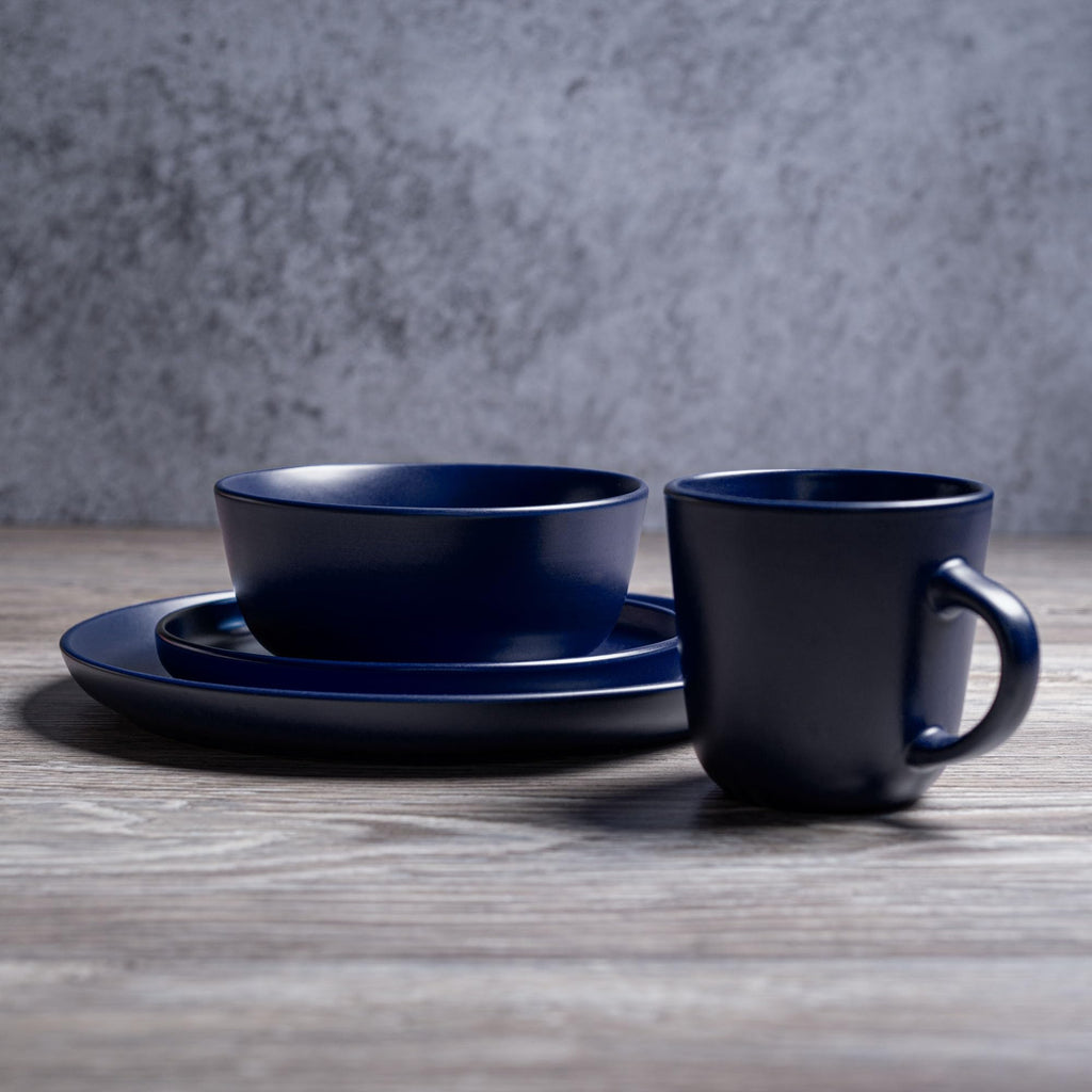 903 Minimalist Collection 32-Piece Contemporary Ceramic Stoneware Dinnerware Sets for 8, Blueberry Plates and Bowls