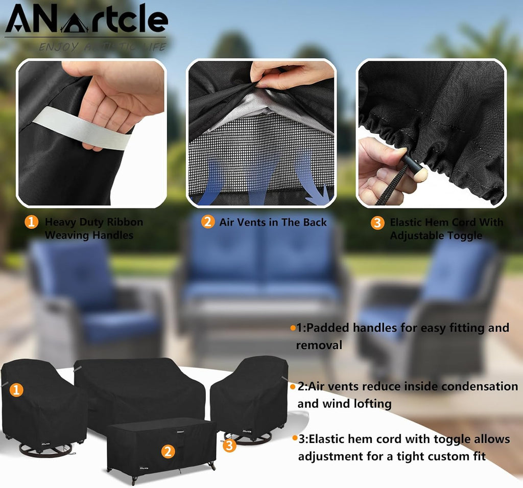 Patio Furniture Covers 4 Piece Set, 600D Waterproof Heavy Duty Outdoor Furniture Covers,Fit Wicker Patio Loveseat