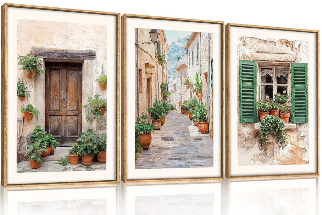 Large Vintage Italy City Framed Canvas Wall, Nature Italian Landscape Wall Decor, Modern Europe Street