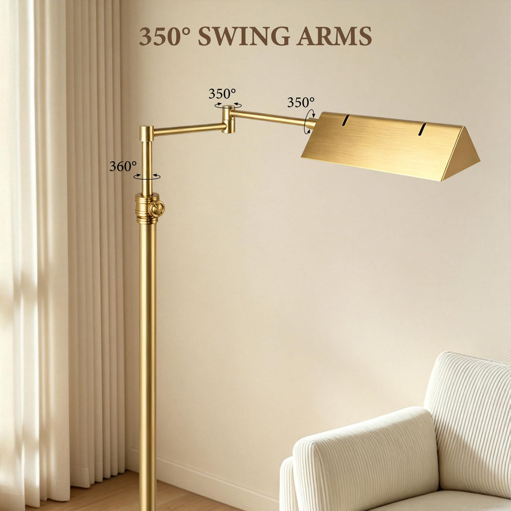 LED Floor Lamp, 12W LED Adjustable Height Pharmacy Floor Lamp 350° Swing Arms & Head, 3-Color Temperature
