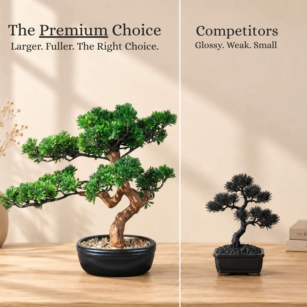 Artificial Bonsai Tree 16" Tall with Realistic Wood and Ceramic Pot, Fake Plants Desk, Japanese Decor