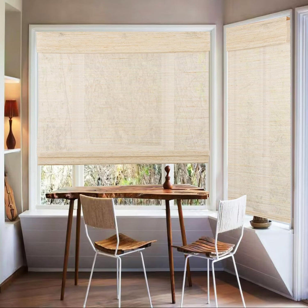 Bamboo Roman Shades, Cordless Custom Woven Wood Shade, Natural Light Filtering Natural Bamboo Shades for Doors