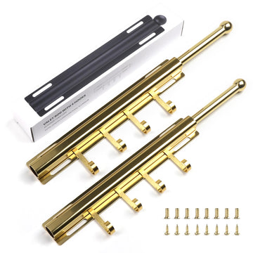 Valet Rod for Closets Pull Out 12" Gold with 4 Hooks (2Pack)