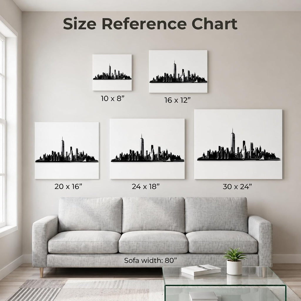 New York Skyline Canvas Wall Art, Black and White NYC Cityscape Print, Gallery Wrapped Minimalist Wall Decor Room