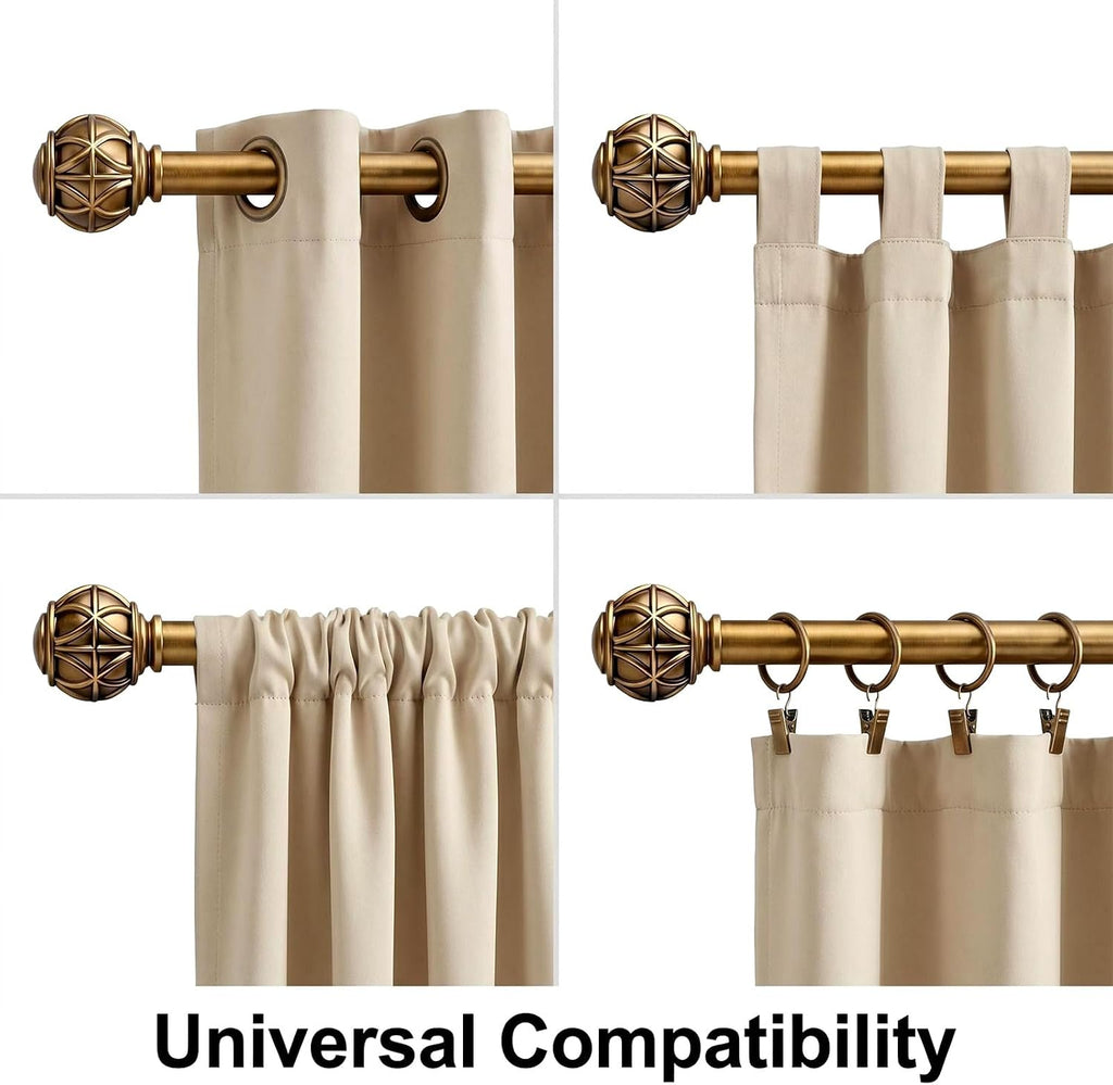 Antique Brass Curtain Rods for Windows,Adjustable Decorative Drapery Rods,Heavy Duty Curtain Rod