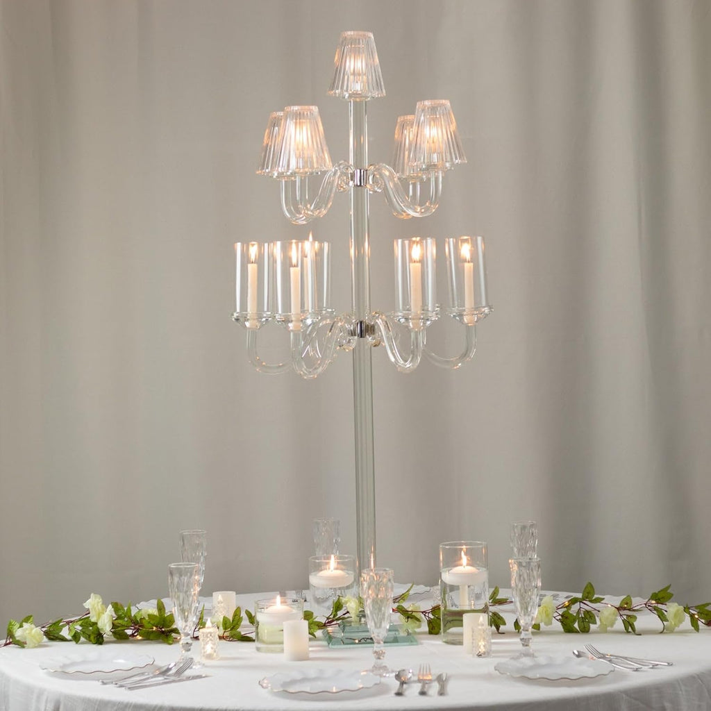 Efavormart Crystal Glass Floor Candelabra - 11-Arm Candle Holder for Taper & Tealight Candles, Classic Ribbed Empire
