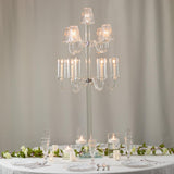 Efavormart Crystal Glass Floor Candelabra - 11-Arm Candle Holder for Taper & Tealight Candles, Classic Ribbed Empire