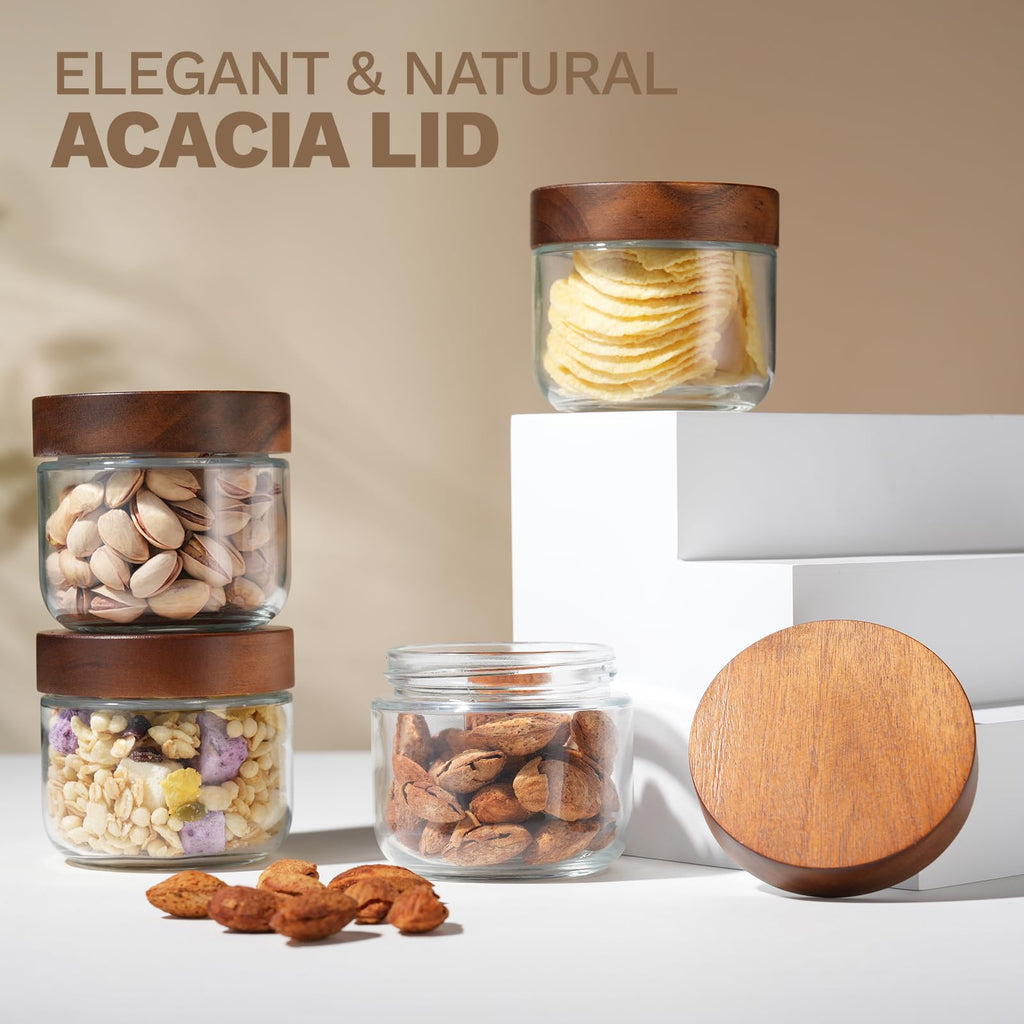 8 oz Glass Jars with Wood Lids, Loose Leaf Tea Storage, 6 Pack