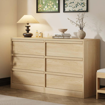 6 Dresser, 46.7" Wide Dresser, Freestanding Horizontal Drawer with Storage, Wooden Closet Chest Storage, Natural Oak