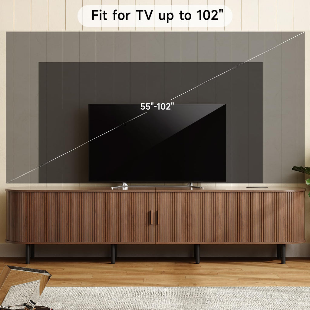 94.5" TV Stand with Power Outlet &Storage for TVs up to 102" Walnut