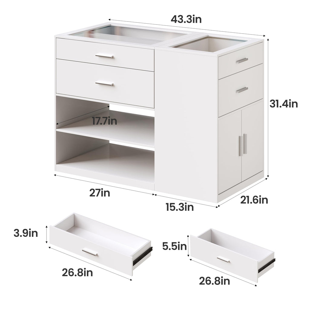 Bedroom Closet Island with 6 Drawers, Armoire Wardrobe Island, White