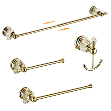 Crystal Bathroom Hardware Set, Adjustable Towel Rack, Toilet Roll Paper Holder, Hand Towel Holder, Hook, Gold Bathroom