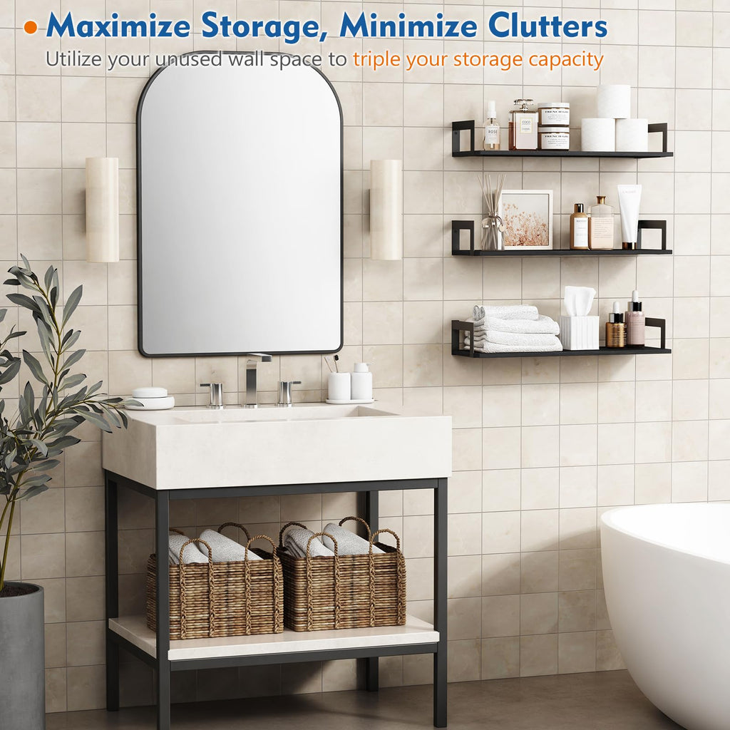Black Wall Shelves 24 Inch Long, 8 In Deep Floating Shelves