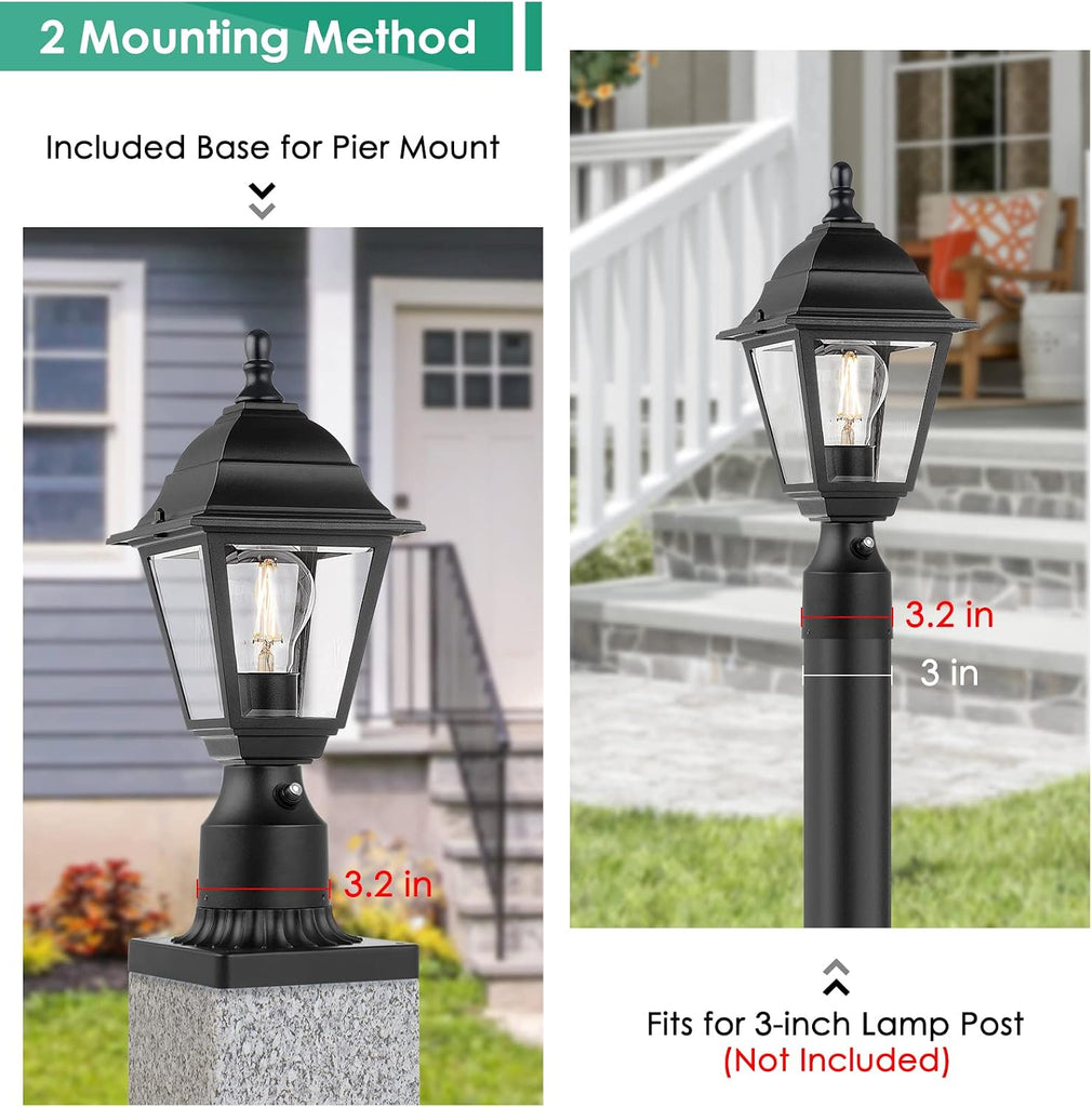 Dusk to Dawn Outdoor Post Lights, 2-Pack Waterproof Outside Post Lamps with Pier Mount