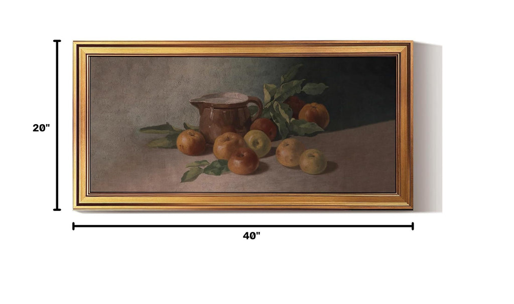 Gold Framed Vintage Wall Art Harvest Apples Still Life Oil Painting Large Cottagecore Room Decor Picture Canvas Print