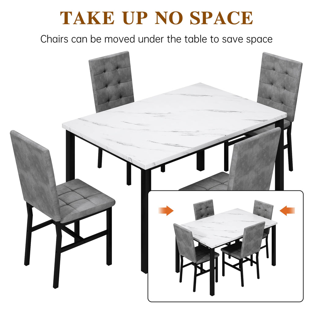 Dining Table Set for 4, Kitchen Table and Chairs Set, White & Grey