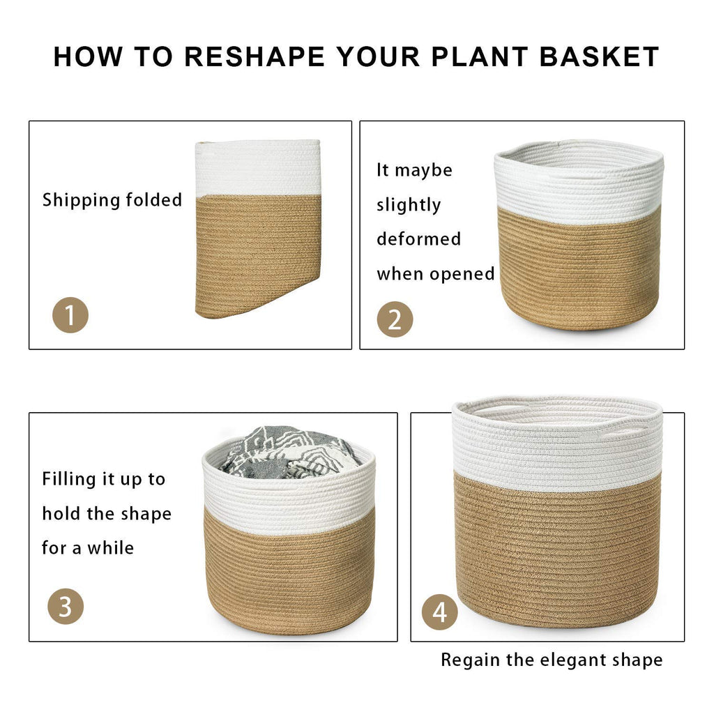 Large Plant Basket, Planter for Indoor Plants, Jute Mixed White