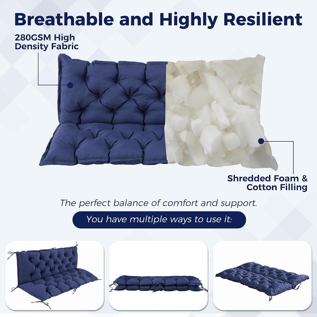 Porch Swing Cushions, 60×40×4 Inch, Waterproof, Navy Blue | Patio Swing Cushions for Outdoor Furniture, Fade
