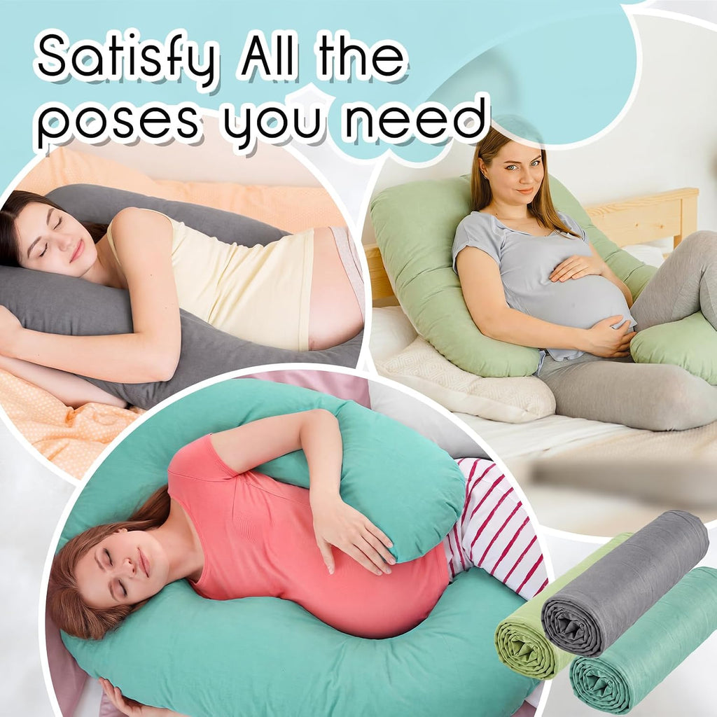 3 Pcs Pregnancy Pillow Cover U+J Shaped Full Body Pregnancy Pillow Case Cover, Soft Breathable Cotton Maternity, Fit