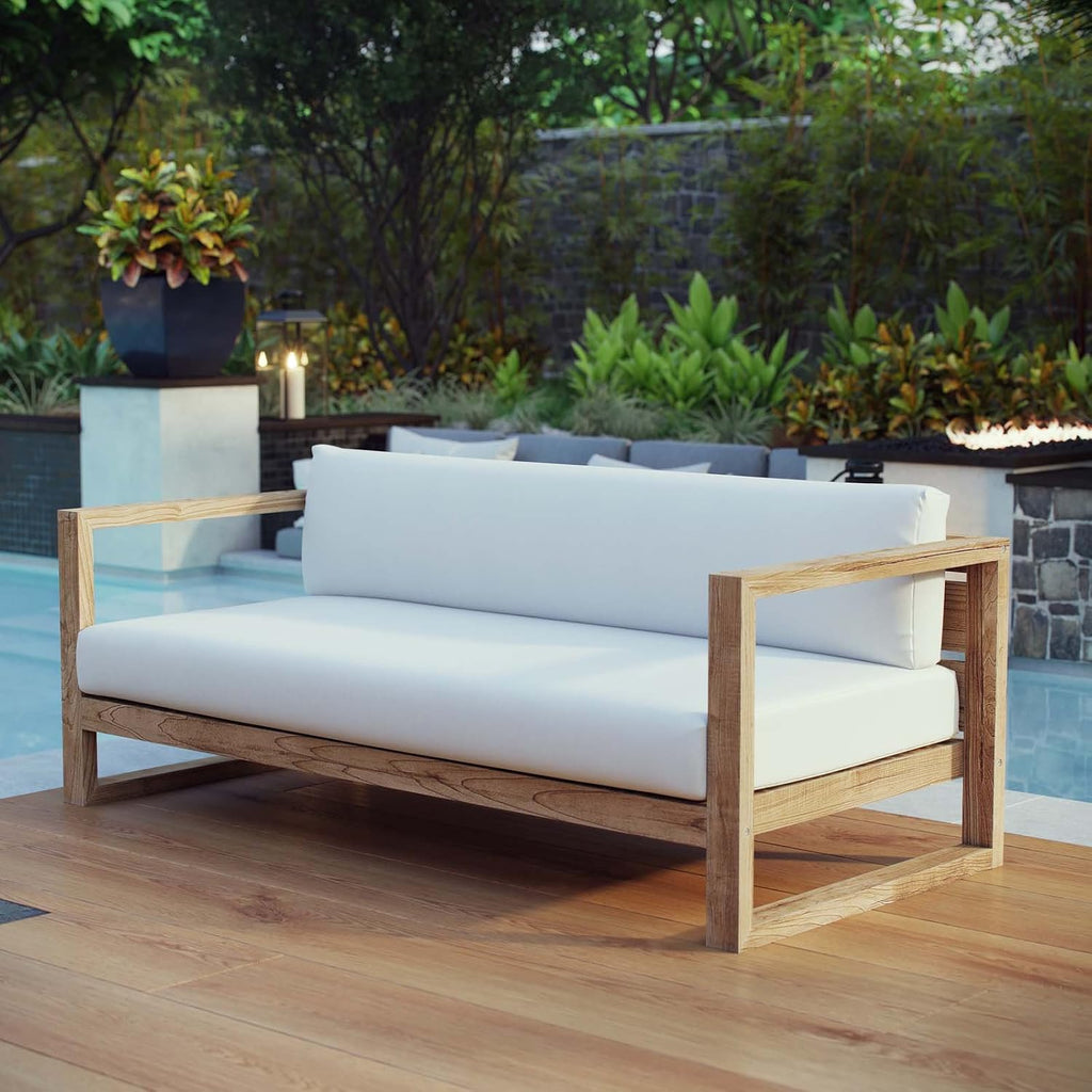 Upland Teak Wood Outdoor Patio Sofa with Cushions in Natural White