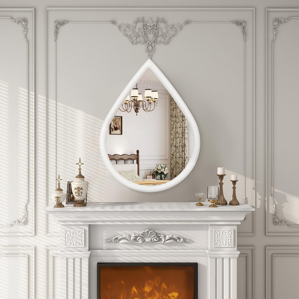 White Wall Mirrors Decorative Wood Framed Irregular Bathroom Vanity Mirror Unique Artistic Mirrors Living Room