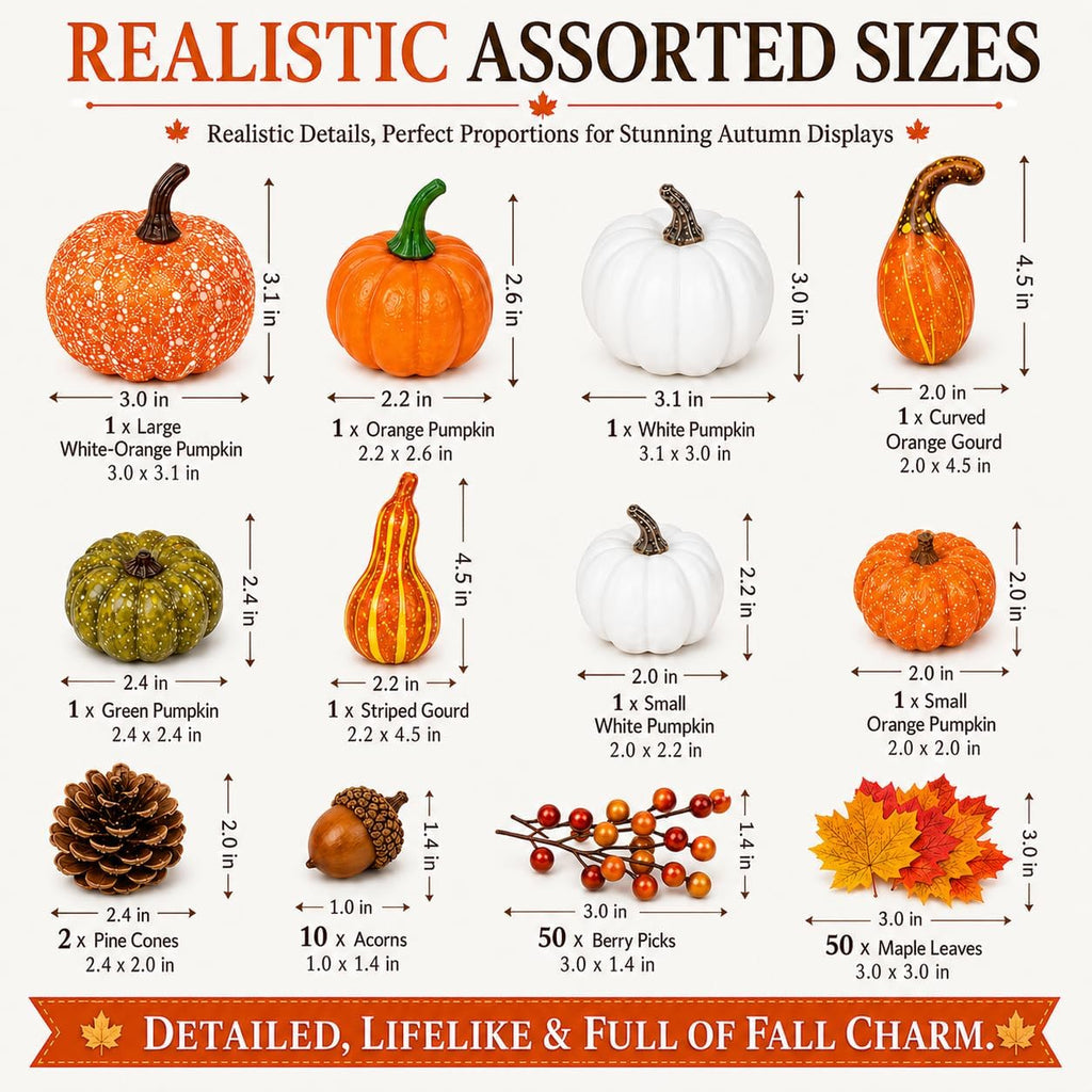120-Piece Set with Artificial Mini Pumpkins and Gourds - Set of 120