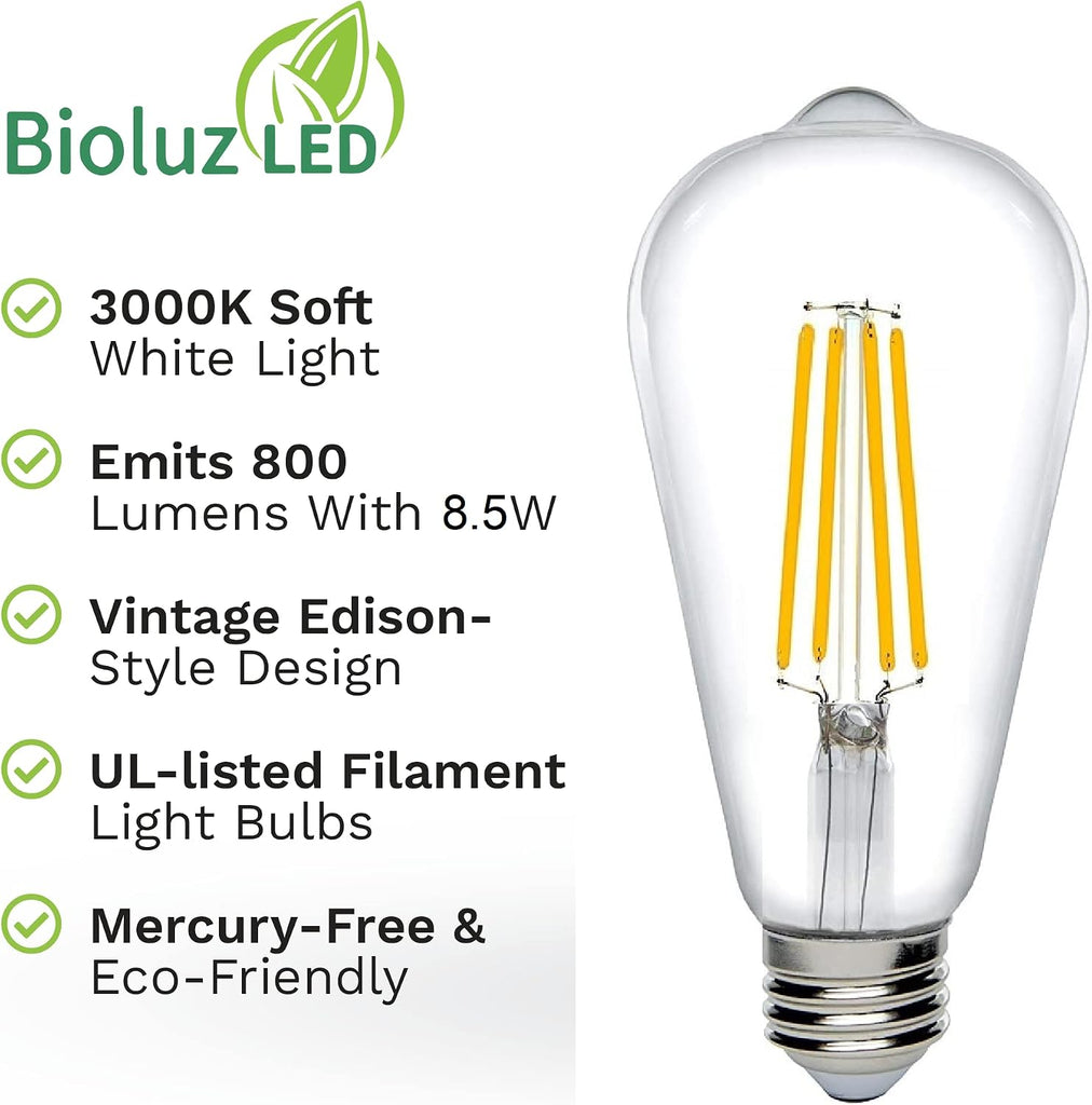 Dimmable Edison Light Bulbs - 800 Lumen Soft White 3000K LED Replacement for Incandescent Light Bulbs - 6-Pack