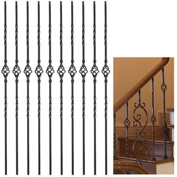 10 Pcs Wrought Iron Balusters, Hollow Single Basket Iron Baluster