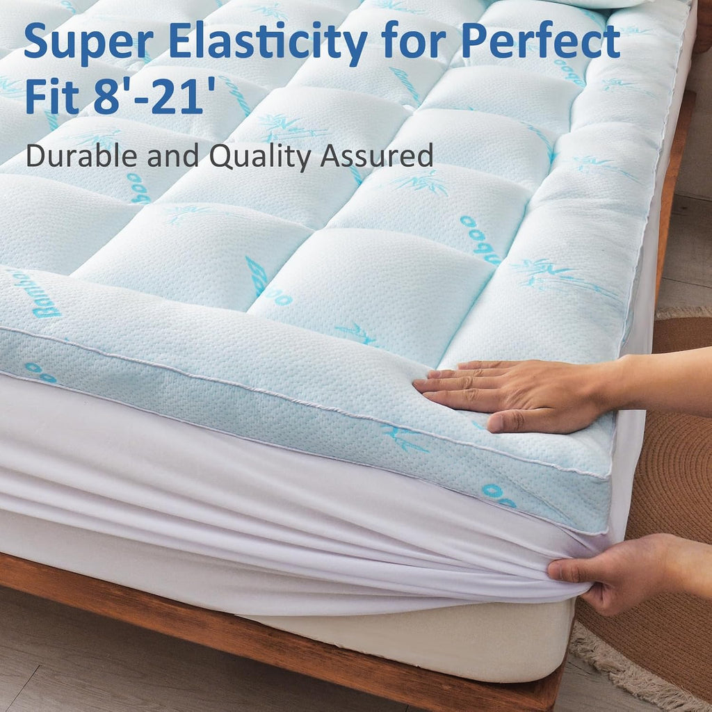 Mattress Topper Full Size - Cooling Extra Thick Breathable Viscose Made from Bamboo Mattress pad - Soft Quilted