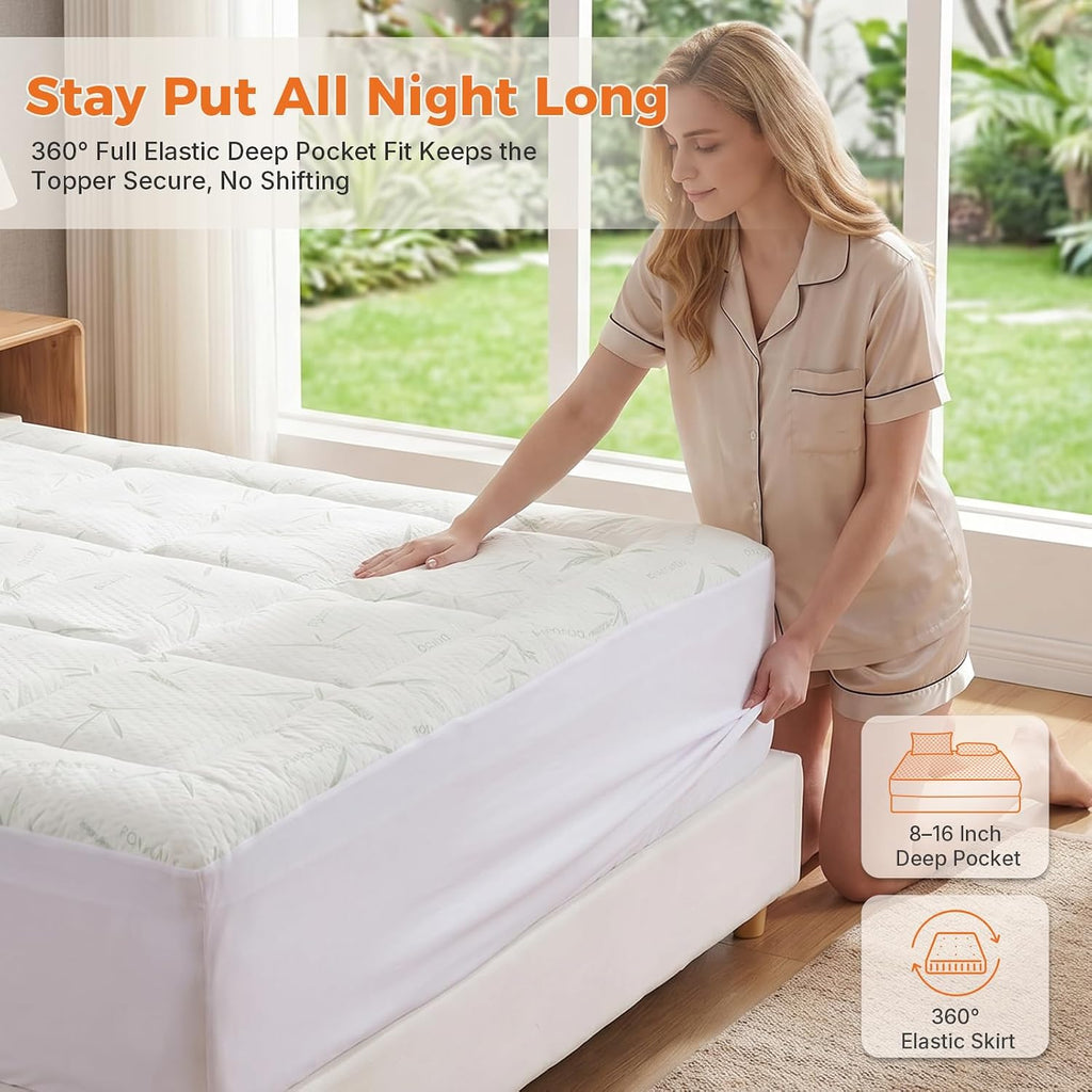 Queen Mattress Topper, Memory Foam, 2 Inch Cooling Pad | Dual Layer Gel Infused Cooling, Down Alternative Pillowtop